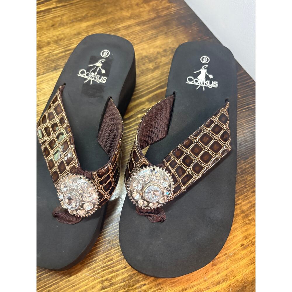 Corkys Brown Flip Flops Size 6 - Picture 5 of 7
